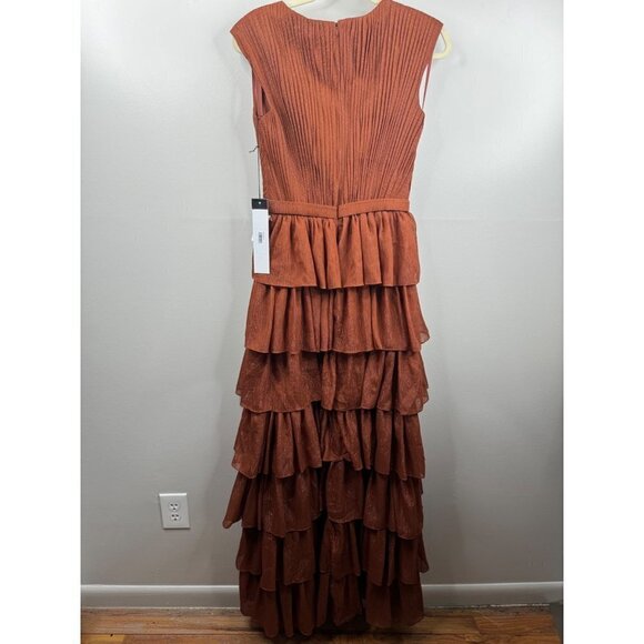 Ienna By Mac Duggal Tiered Column Maxi Gown in Nutmeg Sleeveless Sz. 2 NWT 49287 - Picture 4 of 6